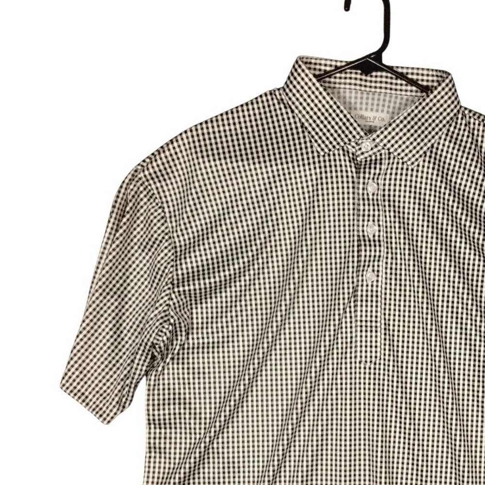 Collars & Co Mens Gingham Polo Shirt Black White Crisp Collar 2XL Short Sleeve